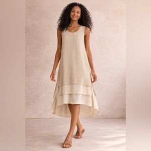 Kaliyana Artwear Linen Lagenlook Layered Midi Dress Neutral Size M/L Boho Hippie